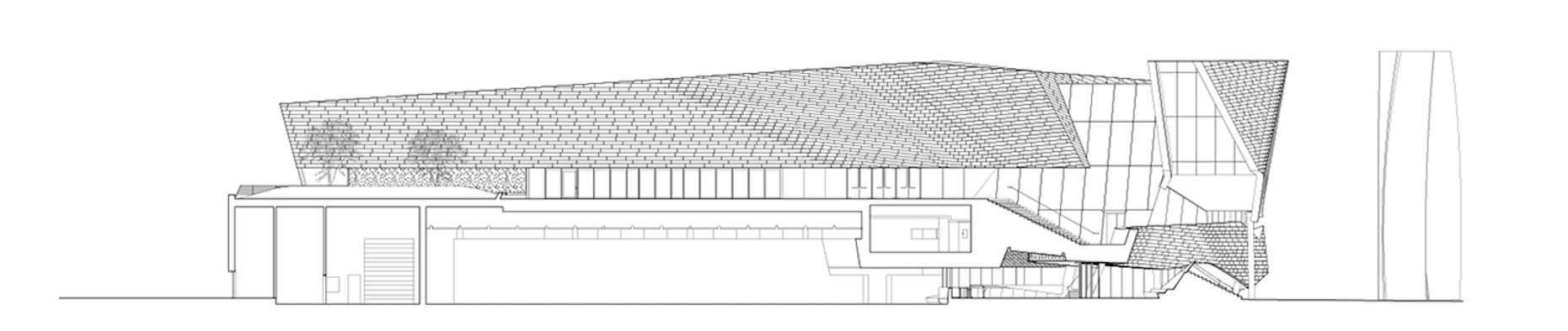 Blueprint elevation drawing of the Orange County Museum of Art